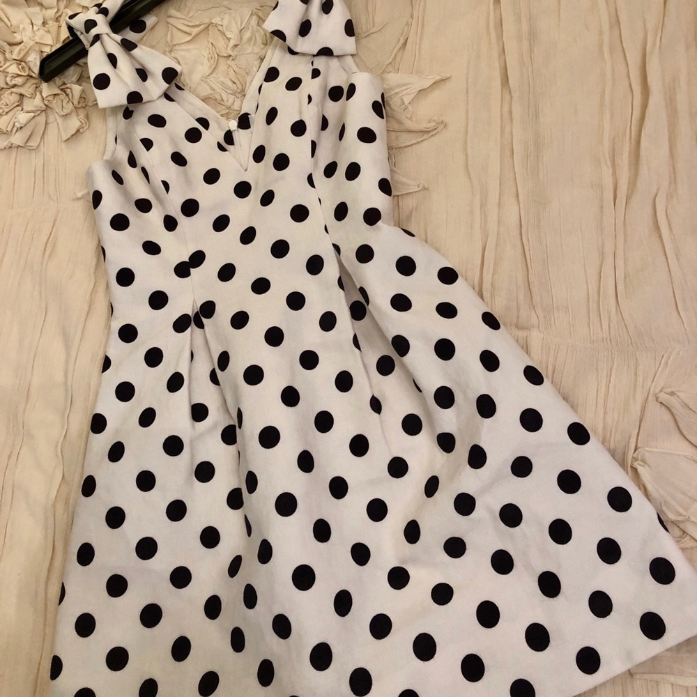 Corsage Polka Dot Bow Shoulder Dress - Picture 8 of 8
